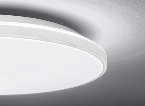EGLO plafón LED Kaoki, luz de superficie de 1 bombilla con luz de fondo, lámpara de techo de acero y plástico en blanco, lámpara de superficie LED blanca neutra, diámetro 31,5 cm