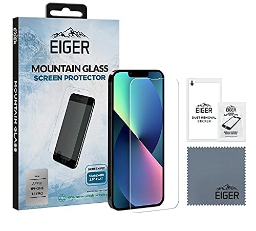 EIGER Cristal de montaña 2.5D para Apple iPhone 13/13 Pro Premium Protector de pantalla de cristal templado con kit de limpieza