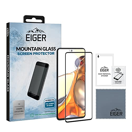 EIGER Vidrio de montaña 3D para Xiaomi 11T/11T Pro pantalla completa Premium protector de pantalla de vidrio templado en transparente/negro con kit de limpieza