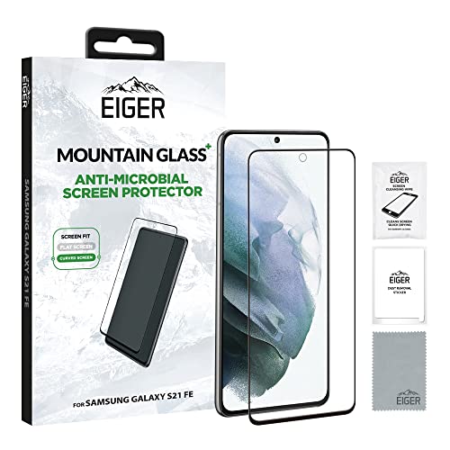 EIGER Vidrio de montaña+3D para Samsung S21 FE Premium Anti-Bacterial Protector de pantalla de vidrio templado transparente con kit de limpieza