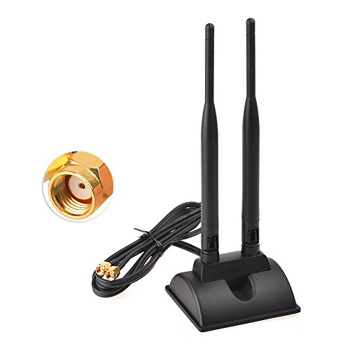 Eightwood® Antena WiFi 2.4G/5.8G Antena magnética de Doble frecuencia 6dBi RP-SMA Cable de extensión de 2m Compatible para Tarjeta WiFi WLAN Tarjetas PCI Router inalámbrico Bluetooth Dlink