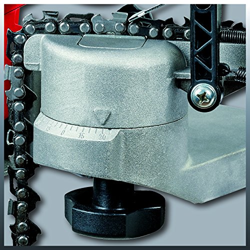 Einhell Afilador de cadena de motosierra con cable GC-CS 85, muela abrasiva, tope de profundidad, tensor de cadena, ajuste de ángulo de precisión, 85 W, ralentín 5500 min-1