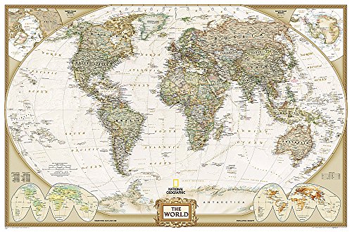 El Mundo Executive (125x186) Grande Laminado Inglés: Wall Maps World (National Geographic Reference Map)