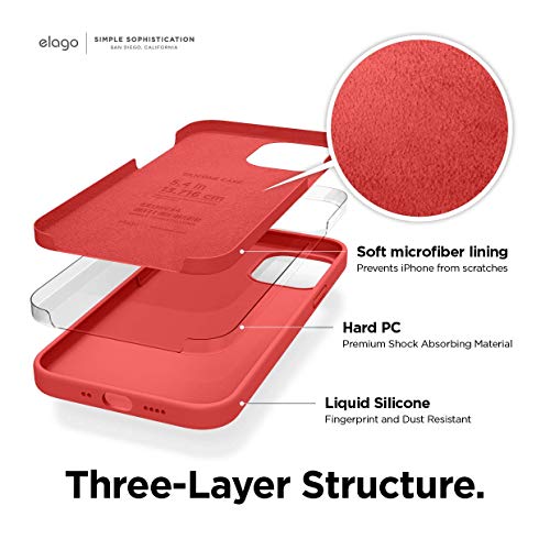 elago Silicona Líquida Funda Compatible con iPhone 12 Mini Case (5.4"), Silicona Premium, Protección Funda Protectora 3 Tapas Estructura (Rojo)