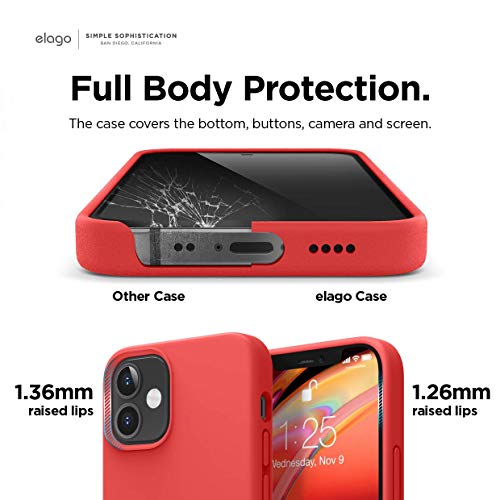 elago Silicona Líquida Funda Compatible con iPhone 12 Mini Case (5.4"), Silicona Premium, Protección Funda Protectora 3 Tapas Estructura (Rojo)