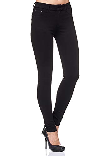 Elara Pantalón Elástico de Mujer Skinny Fit Jegging Chunkyrayan Negro H01 Black 42 (XL)