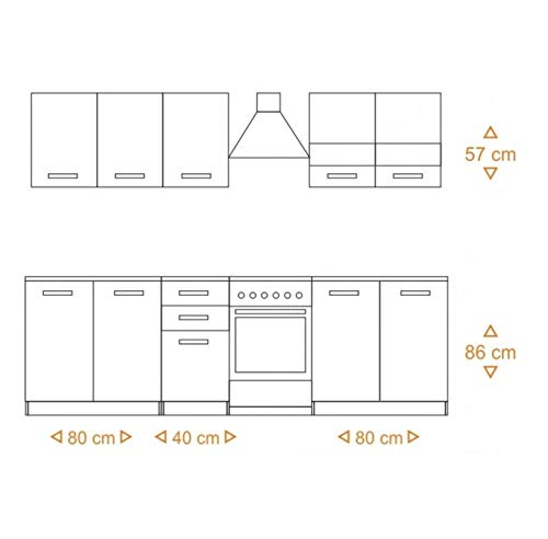 Elif - Cocina Completa Modular + Lineal L - 200cm 6 pzs - encimera incluida - Juego de Muebles de Cocina