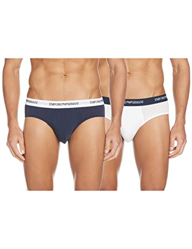 Emporio Armani Underwear CC717 Slip, Hombre, Blanco/Azul Marino, XL