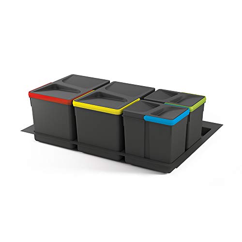 EMUCA - Cubos de Basura, Cubos de Reciclaje para Base Recortable, Juego de 2 contenedores de Alto 216mm y Capacidad 12 litros