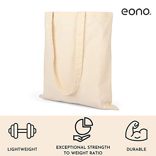 EONO by Amazon - Bolsas de Lona de algodón ecológico 100 % con Asas largas, Ligeras, Transpirables y Reutilizables, Ideales para la Compra, certificación Gots, 162 ml, Color Natural (Paquete de 10)