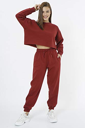 Eoselio Loungewear - Pantalón deportivo para mujer, forro polar, cómodo, oversize, Burgundy, XXL