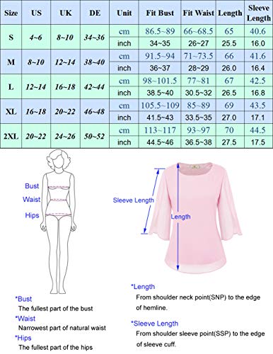 Escote Redondo Mujer de Verano Camiseta de Gasa Mangas 3/4 Elegante Blusa Casual Line Blusa Lila 2XL CLAF15-5