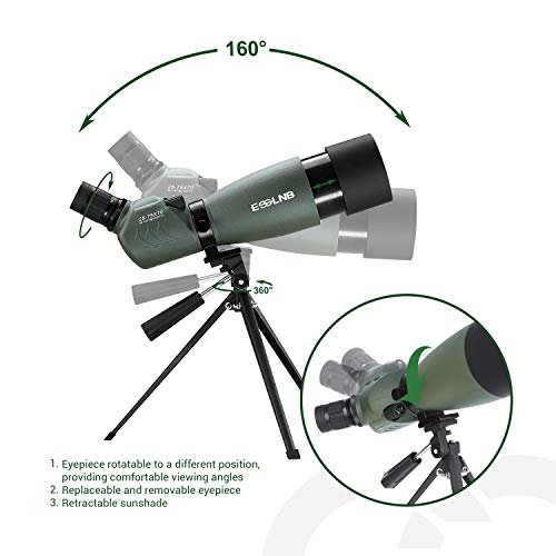 ESSLNB Telescopio Terrestre 25-75X70 Impermeable Telescopios Terrestres con Trípode Teléfono Inteligente y Bolso BAK4 Prisma para la Observación de Aves Tiro al Blanco