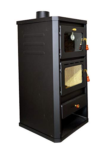Estufa de leña con horno fabricada en acero y con una potencia de calefacción de 12 kW
