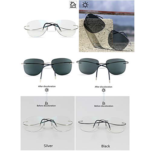 EYEphd Gafas de Lectura fotocromáticas Inteligentes para Mujer, Gafas de Sol de Aviador al Aire Libre sin Marco ultraligeras / UV400 Aumento +1.0 a +3.0,Negro,+1.0