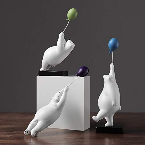 Fauge Resina Figuras de Oso Volador Globo Osos Polares Estatua DecoracióN de la Oficina en el Hogar Sala de Estar Dormitorio Adorno de Escritorio - C