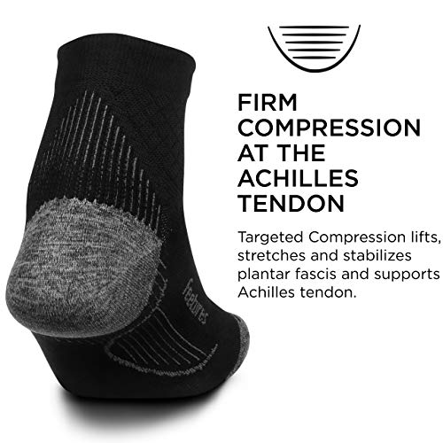 Feetures - Plantar Fasciitis Relief Ultra Light Cushion Sock - Quarter - Soporte de comprension para hombre y mujer - Negro - Talla Grande