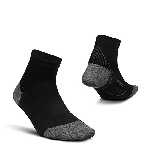 Feetures - Plantar Fasciitis Relief Ultra Light Cushion Sock - Quarter - Soporte de comprension para hombre y mujer - Negro - Talla Grande