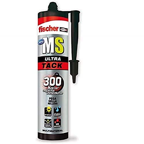 fischer | MS Ultra tack blanco polímero silicona sellador, adhesivo para rellenar grietas, juntas, bañera, ventanas y pegamento fuerte (290 ml)