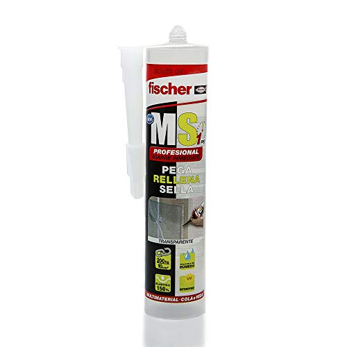 fischer | polímero silicona transparente MS profesional. Sellador adhesivo antimoho para juntas bañera, ventanas, grietas. Pegamento fuerte. (290ml)
