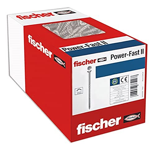fischer Power-Fast II - caja de tornillos especiales para madera 4x50mm, para atornillado de maderas, conexión de maderas macizas o fijación de piezas a la madera ,75 ud