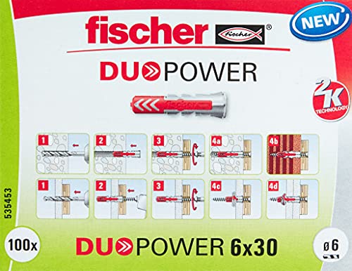 fischer - Tacos pared 6x30 DuoPower para hormigón, Caja 100 uds