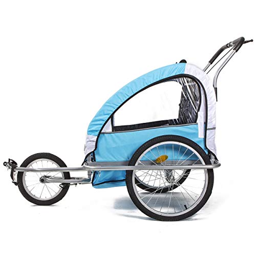 Fitfiu - BITRB Remolque de bicicleta convertible en carrito de paseo multideporte con protector de lluvia y viento, color azul
