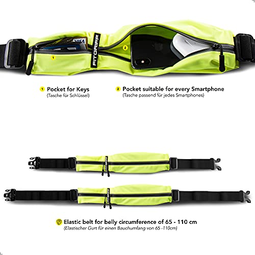 Fitgriff® Cinturón para Correr, Riñonera Running, Cinturón Deportiva Impermeable para Deportes o Viaje al Aire Libre - Mujer & Hombre (Neon Yellow)