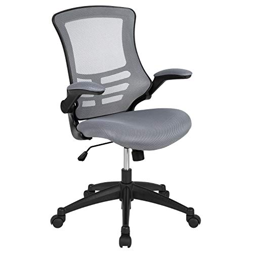 Flash Furniture Silla de escritorio ergonómica, giratoria, respaldo medio, de malla, reposabrazos abatibles, color Gris Oscuro