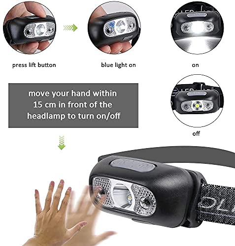 Flintronic LED Linterna Frontal, 1PCS 3 Modos Recargable Linternas Frontales con Función de Control Del Sensor, 1500 Lumens Linternas LED USB Recargable Impermeable para Camping, Excursión, Pesca