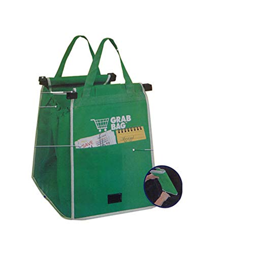 Fliyeong Bolsa de compras grande plegable bolsa reutilizable Trolley Clip al carrito bolsa de comestibles verde creativo y útil