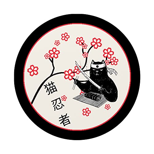 Flor de cerezo Sushi Comiendo Gato Ninja Shinobi Cat PopSockets PopGrip Intercambiable