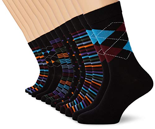 FM London Bamboo Calcetines, Multicolor (Spots & Stripes 10), Talla única (Talla del fabricante: UK 6-8 EU 39-42) (Pack de 12) para Hombre