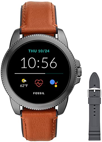 Fossil Connected Smartwatch Gen 5E para Hombre con tecnología Wear OS de Google, frecuencia cardíaca, GPS, NFC y notificaciones smartwatch, Cuero Marrón/Silicona Negro + Silicona Gris