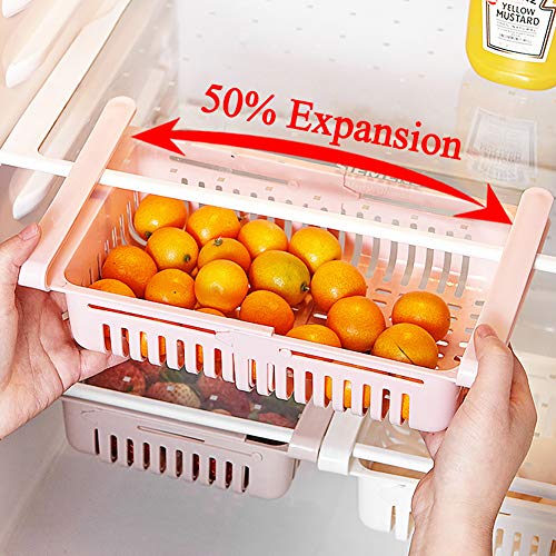 Frigoríficos Organizadores de Cajones, Wuudi Caja de Almacenamiento retráctil para Refrigerador Ordenado Estante (4 Pack)