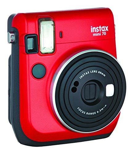 Fujifilm instax mini 70 - Cámara analógica instantánea (ISO 800, 0.37x, 60 mm, 1:12.7, flash automático, modo autorretrato, exposición automática, temporizador, modo macro), rojo pasión