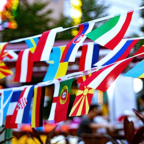 G2PLUS 24 Banderas de Países Diferentes,2PCS Bandera de la Copa del Mundo de Europa Banderas Internacionales del Mundo,Guirnalda de Banderas para Bar,Decoración de Fiesta(14 cm x 21 cm)