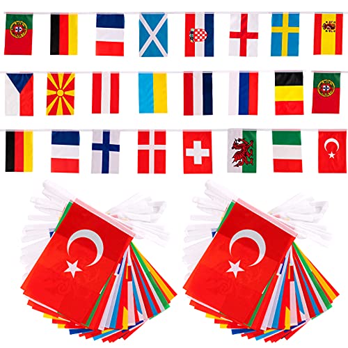G2PLUS 24 Banderas de Países Diferentes,2PCS Bandera de la Copa del Mundo de Europa Banderas Internacionales del Mundo,Guirnalda de Banderas para Bar,Decoración de Fiesta(14 cm x 21 cm)