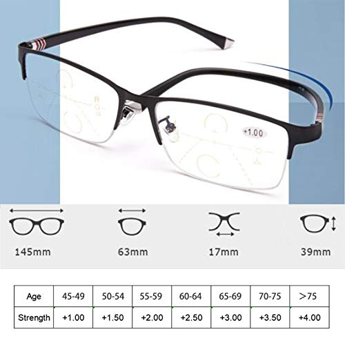 Gafas de lectura multifoco progresivas para hombres, lentes de resina con montura de metal, gafas para computadora con luz azul, gafas de sol fotocromáticas, dioptrías de +1.0 a +3.0,Negro,+2.0