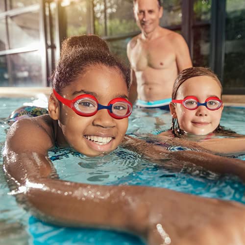 Gafas de natación niños, niñas 6-12, adecuadas para Clases de natación para Principiantes (Rojo & Azul)