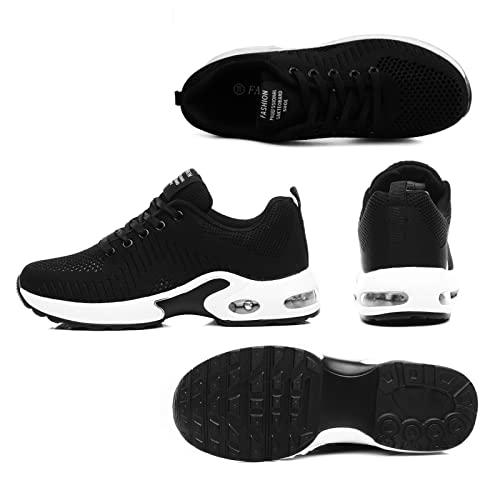 GAXmi Zapatillas Deportivas de Mujer Air Cordones Zapatos de Ligero Running Fitness Zapatillas de para Correr Antideslizantes Amortiguación Sneakers Negro 41 EU