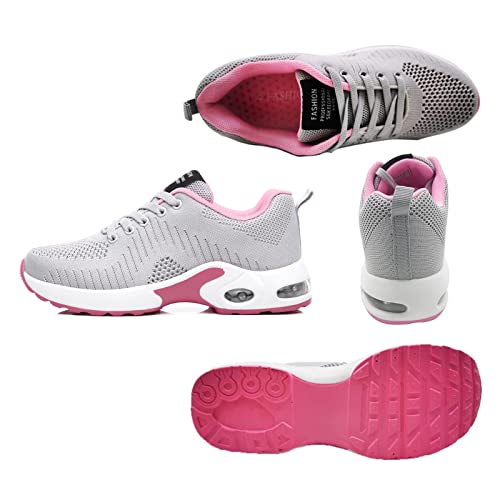 GAXmi Zapatillas Deportivas de Mujer Air Cordones Zapatos de Ligero Running Fitness Zapatillas de para Correr Antideslizantes Amortiguación Sneakers Rosa Gris 41 EU