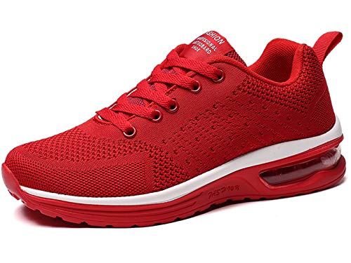 GAXmi Zapatillas Deportivas Mujer Zapatos de Malla Transpirables y Ligeros con Cordones y Cojín de Aire para Running Fitness Rojo 39 EU (Etiqueta 41)