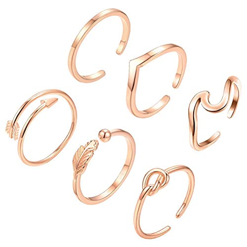 Gazaar Juego de 6 anillos de oro rosa ajustables, juego de anillos abiertos con nudo de amor, anillo de dedo apilable, juego de joyas de regalo de cumpleaños