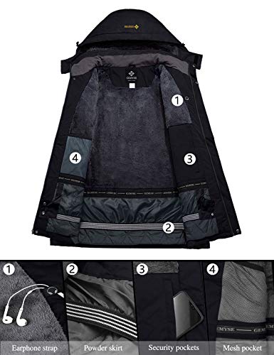 GEMYSE Chaqueta de Esquí Impermeable de Montaña para Mujer Abrigo de Invierno de Lana Antiviento con Capucha (Negro,S)