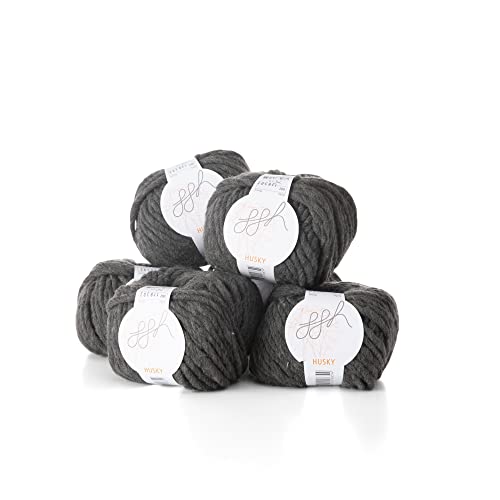ggh Husky Box – 6 ovillos – Lana gruesa de lana virgen, adecuado para punto o ganchillo – Color 002 antracita jaspeado