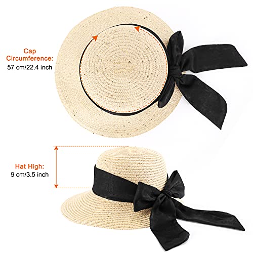 GIKPAL Sombreros de Paja para Mujer, Sombrero de Paja Plegable con ala Ancha, Ajustable Sombrero de Verano para Playa al Aire Libre Protección Anti-UV