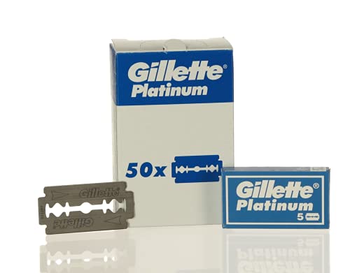 Gillette Platinum Cuchillas de Doble Filo para Maquinillas de Afeitar Clásicas Hombre, Paquete de 50 Cuchillas de Recambio