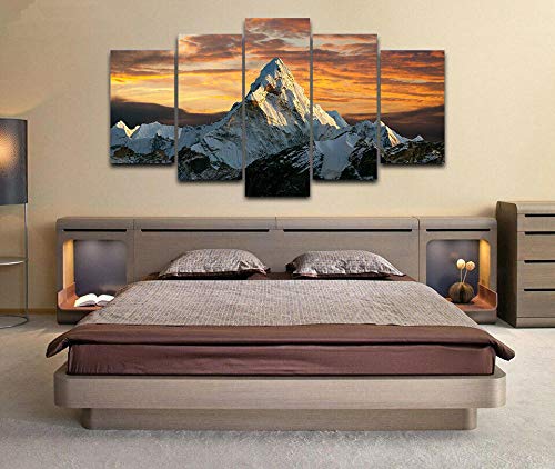 Gmoope Impreso Mural 5 Piezas Lienzos Cuadros Pinturas Everest Cima De La Montaña Natural Impresiones En Lienzo Decoración Arte De La Pared del Hogar