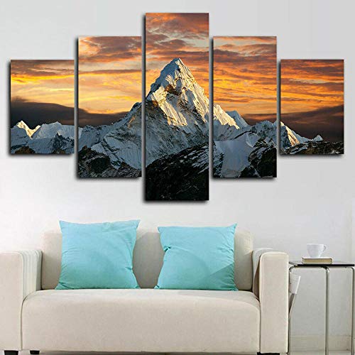 Gmoope Impreso Mural 5 Piezas Lienzos Cuadros Pinturas Everest Cima De La Montaña Natural Impresiones En Lienzo Decoración Arte De La Pared del Hogar